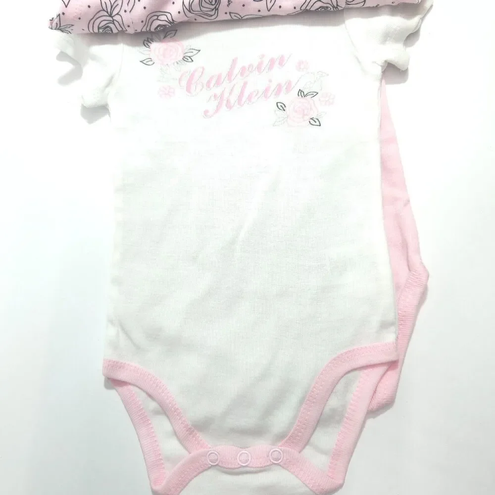 Calvin Klein Baby Girl Layette 5-Pack Bodysuits Newborn 3-6 M Pink Black White